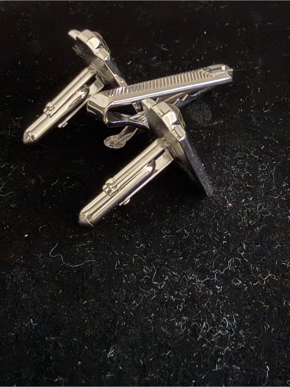 SWANK Silver Tone Cufflinks and Tie Clip with Rectangular Clear Stones
